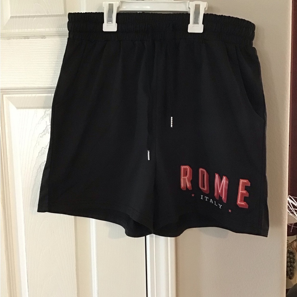 Athletic Black and Red Shorts with Elastic Waistband